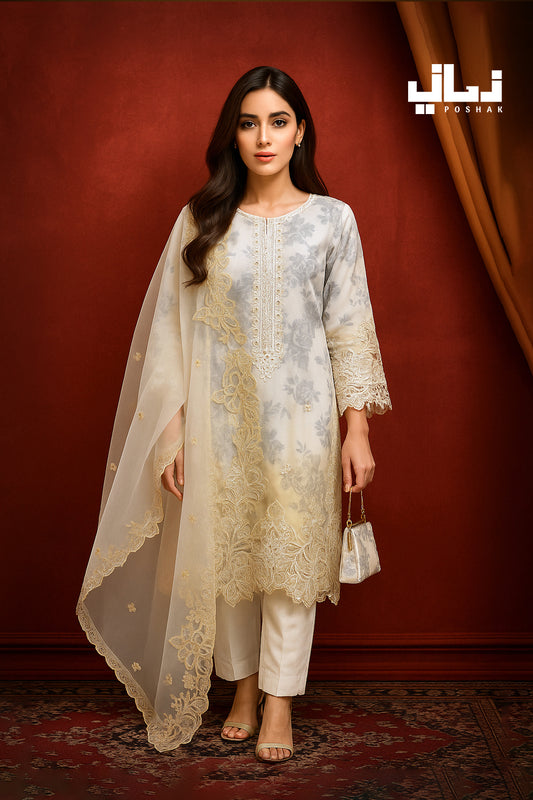 RAQS-E-RESHAM | SELF-PRINTED ORGANZA | STITCHED